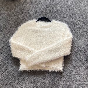 XS Sun + Moon White Fuzzy Sweater